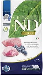 Суха храна за котки N&D Adult — 5 кг, с агнешко и боровинки, от серията Prime, в зряла възраст