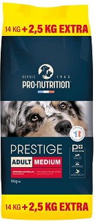 Суха храна за кучета Pro-Nutrition Adult Medium - 14 кг + 2,5 кг подарък, от серията Prestige Dog, за средни породи, с тегло от 10 до 25 кг