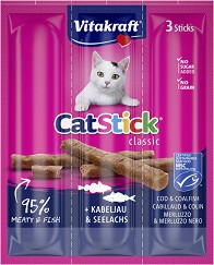 Лакомства за котки Vitakraft Cat Stick - 18 г, с атлантическа и тихоокеанска треска, от серията Classic