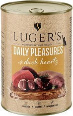 Консерви за котки Luger's - 6 × 400 г, с патешки сърца, от серията Daily Pleasures, в зряла възраст