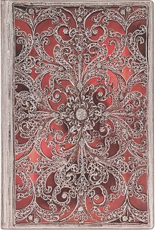 Тефтер Paperblanks Garnet - 18 × 23 см, с широки редове от колекцията Silver Filigree