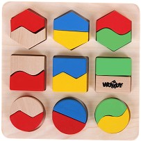 Довърши геометричните фигури - Дървен пъзел от 18 части — Woodyland 90005