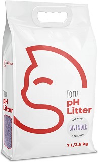Тофу постелка за котешка тоалетна с pH индикатор KITTIES — 5 × 7 л, 18 л и 2 × 18 л, с аромат на лавандула