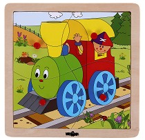 Веселото влакче - Дървен пъзел в рамка от 4 части — Woodyland 93017