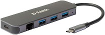 USB-C  D-Link DUB-2334 - 5  (1x Ethernet, 1x USB-C, 3x USB-A 3.0) - 