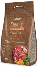 Суха храна за кучета Fitmin Grain Free Mini Adult - 4 кг, с говеждо, от серията Purity Holistic, в зряла възраст