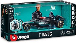 Количка F1 Mercedes W15 с фигура George Russel 63 - Bburago - От серията Race Collezione — 18/28069