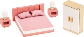 Дървени мебели за розова спалня - Lelin Toys - 9 части — L50265