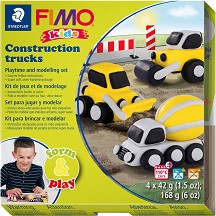 Направи сам фигурки от полимерна глина Fimo - Construction Trucks - Творчески комплект от серията Kids