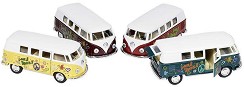 Метален микробус VW Hippie Bus 1962 - Goki - С pull-back механизъм и отварящи се врати — 12072