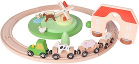 Дървено влакче с релси Малката ферма - Classic World - С аксесоари