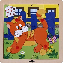 Коте - Дървен пъзел в рамка от 4 части — Woodyland 93017