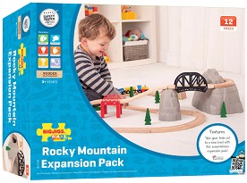 Дървени релси Bigjigs Toys - Скалиста планина - С аксесоари за влакова композиция — BJT139