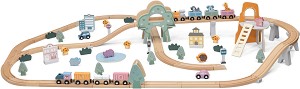 Дървена влакова композиция - Viga Toys - 90 елемента от серията PolarB — 44067