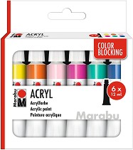 Акрилни бои Marabu Color blocking - 6 цвята x 12 мл