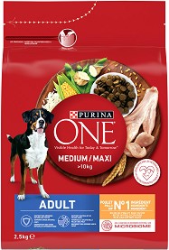 Суха храна за кучета Purina ONE Medium & Maxi Adult - 2,5 кг, с пилешко и ориз, за средни и големи породи, в зряла възраст