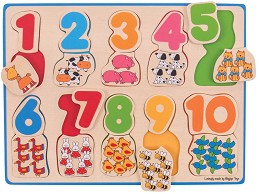 Дървен сортер Bigjigs Toys - Числа и животни — BJ549
