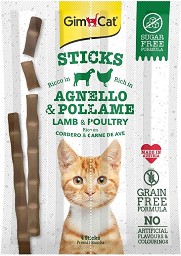 Лакомства за котки GimCat Sticks - 4 × 5 г, с агнешко и птиче месо