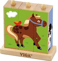 Дървена низанка с кубчета Домашни животни - Viga Toys — 50833