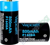    Micro USB 3.6 V P1608A -  Li-Ion (16340) 800 mAh - 