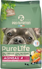 Суха храна за чувствително храносмилане за кучета Pro-Nutrition Digestion Sensible — 2 кг, с агнешко, от серията Pure Life Dog, за всички породи, над 1 година и с тегло от 2 до 80 кг
