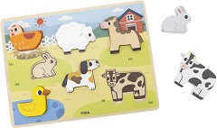 Животни във фермата - Дървен пъзел от 7 части — Viga Toys 44702